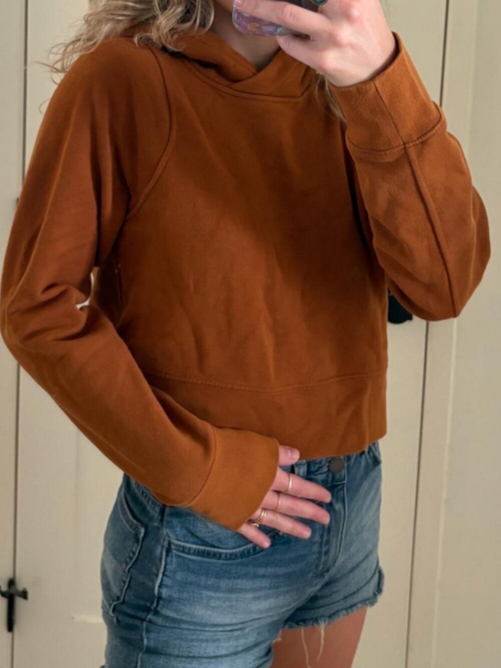 Lululemon Loungeful Cropped Hoodie Butternut Brown Fleece Size 2